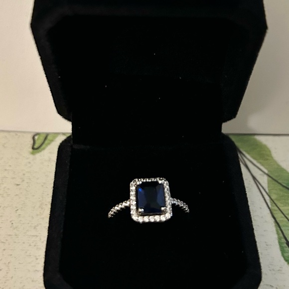Sterling Silver 3 ct Imitation Sapphire Ring - Picture 1 of 5